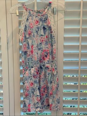 Lilly Pulitzer Lala Crew Romper in Blue Tint Sea To Shining Sea